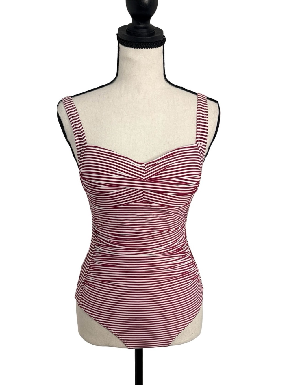 Nip Tuck Swim Nautical Red & White Striped Ruched One Piece Swimsuit Size 6‎